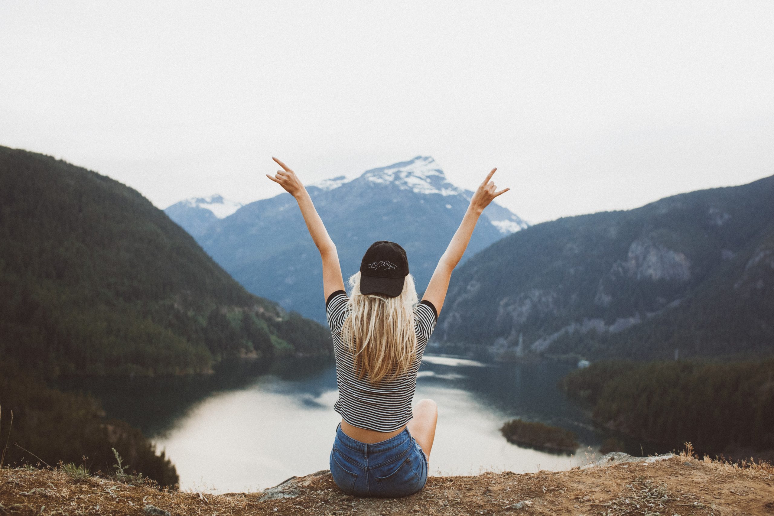 Happy Woman in front of lake